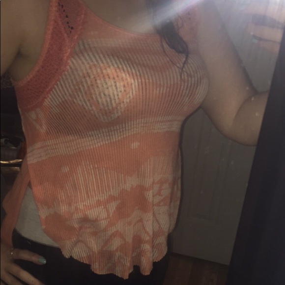 Free People XS Orange/White Boho Lace Tank Top - Picture 2 of 5